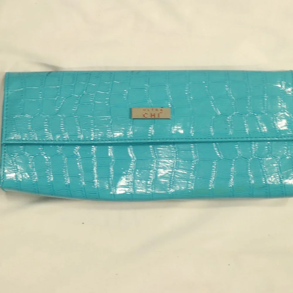 ULTRA CHI Crocodile Print Bright Blue Clutch Purse - Picture 1 of 6